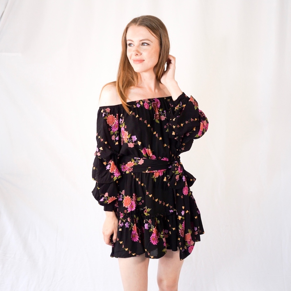 JAASE Tammy Floral Off-Shoulder Bel-Air Mini Dress